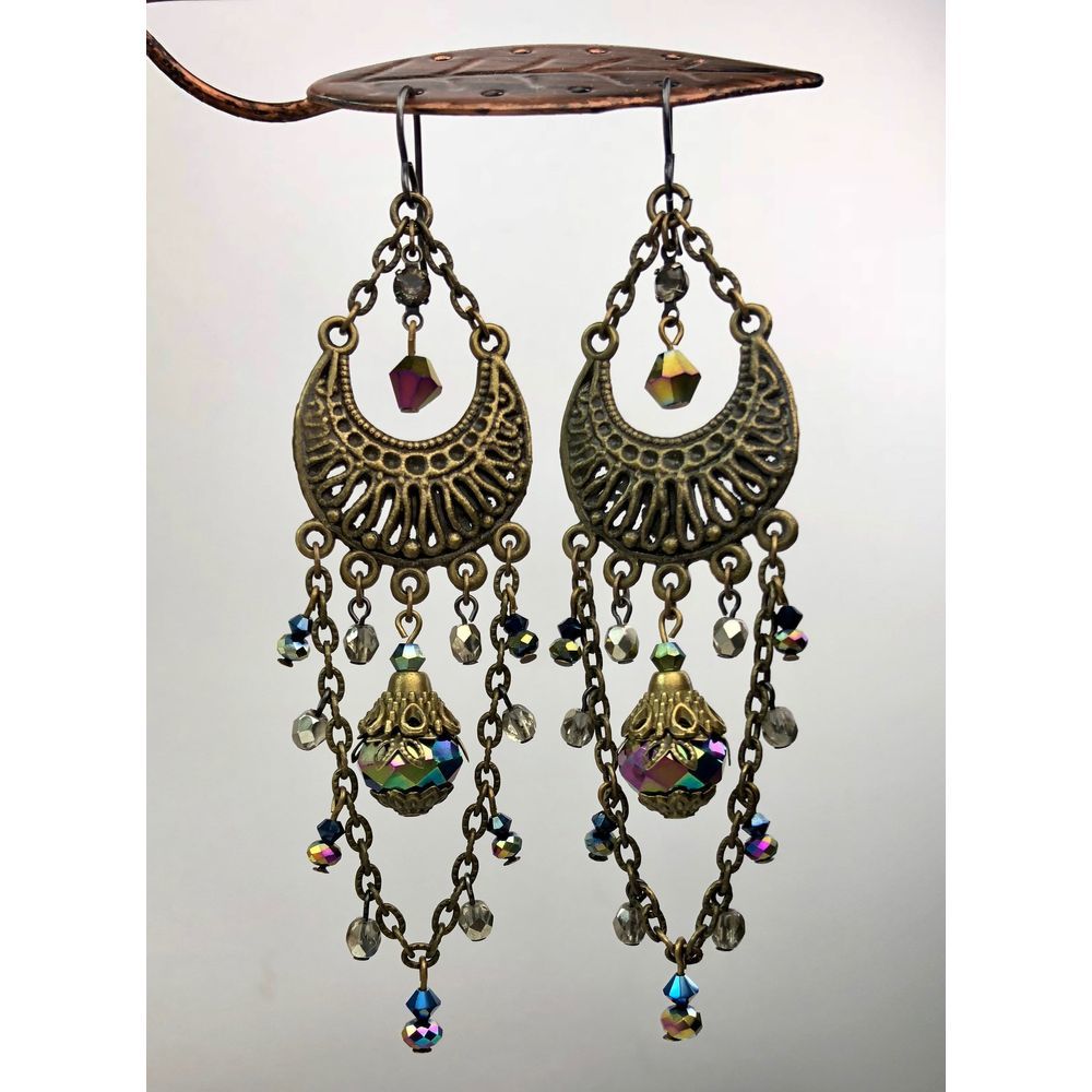 Brass Crystal Dangle Bohemian Statement Earrings